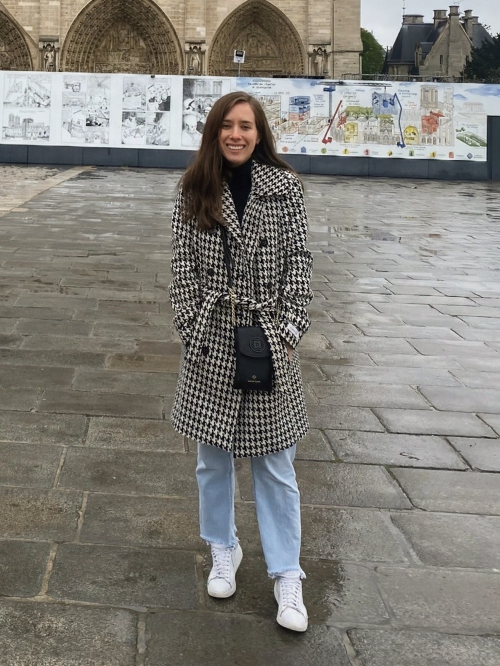 Calvin Klein Houndstooth Belted Trench Coat - Black & White